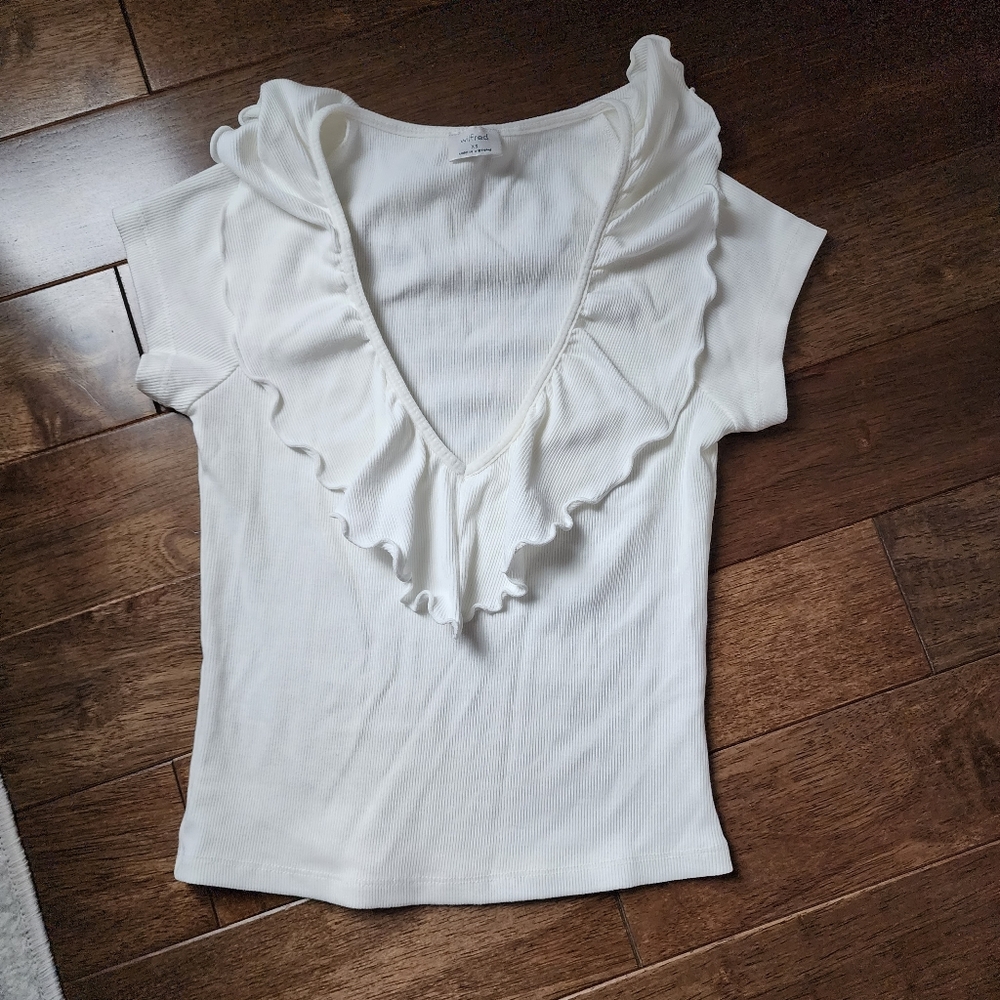 Wilfred Cropped Ruffled V-Neck Top/ Size XS/ White